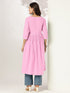Janasya Women's Light Pink Pure Cotton Yoke Embroidered A-line Kurta